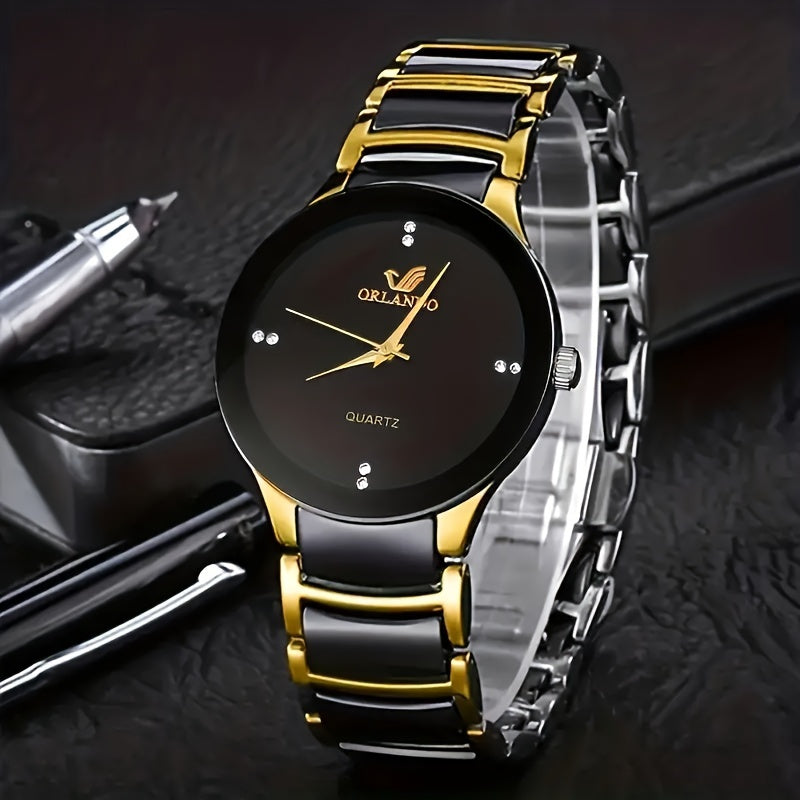 5pcs Men's New Fashionable Multifunctional Elegant Watch Gift Set with Business Steel Strap, Multi-Function Wallet, Glasses, Keychain, Hair Clipper, Suitable as His Holiday Present, Perfect for Thanksgiving