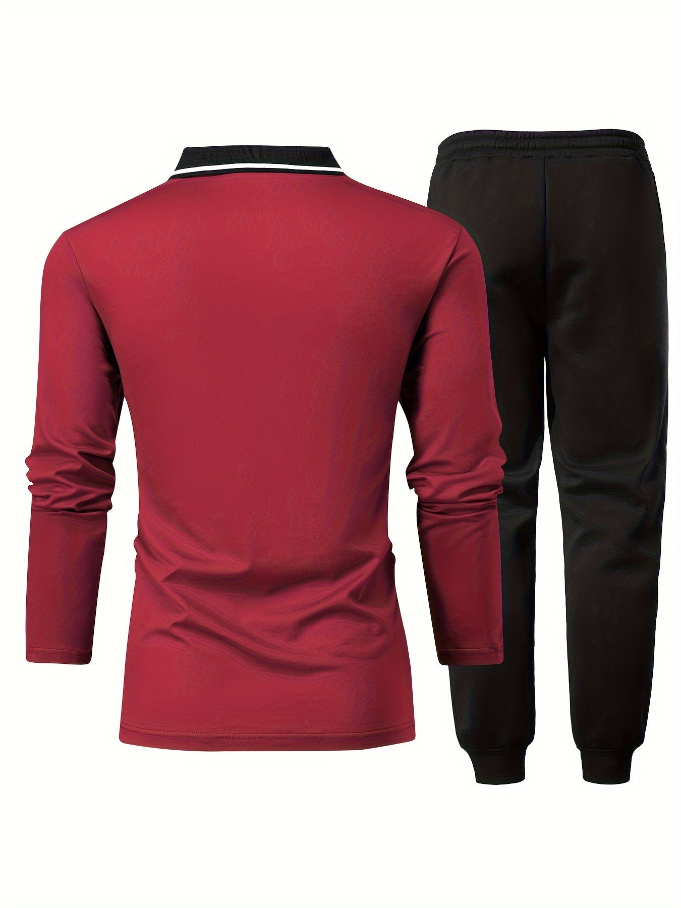 Men's Casual Color-Block Long Sleeve Button-Up Shirt & Drawstring Joggers Set - Polyester Blend, Pockets Included, Perfect for Spring/Fall