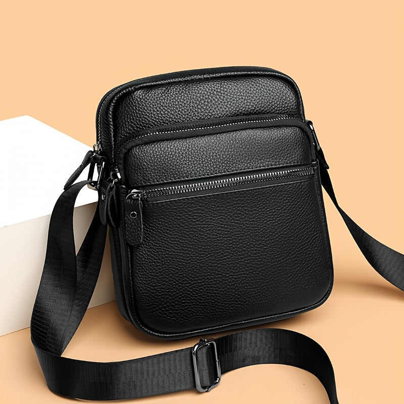Men'S Genuine Top-Grain Leather Crossbody Sling Bag - Casual Style, Adjustable Strap, Large Capacity Shoulder Handbag for Going Out