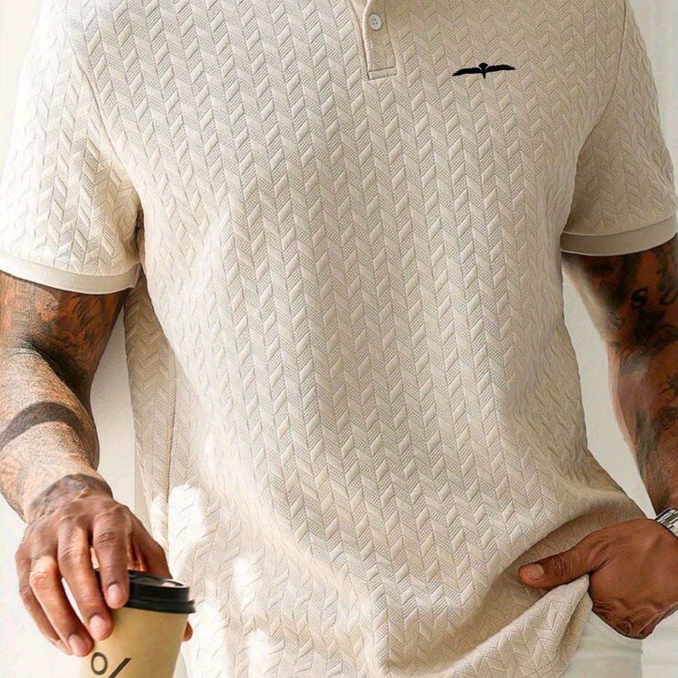 Men'S Fashion Polo Shirt with Eagle Print, Featuring a Casual Short Sleeve Design And Slight Stretch, Perfect for Summer Sports And Leisure Outings.