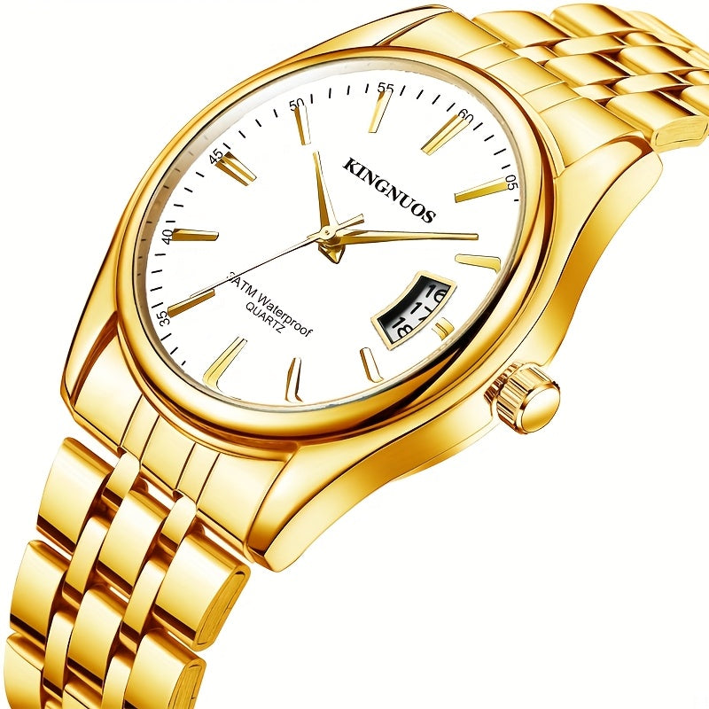 1pc New Fashion Stainless Steel Trendy High-end Atmosphere Luxury Elegant Business Travel Vacation Simple Versatile Men'S and Women'S Quartz Watch with Date