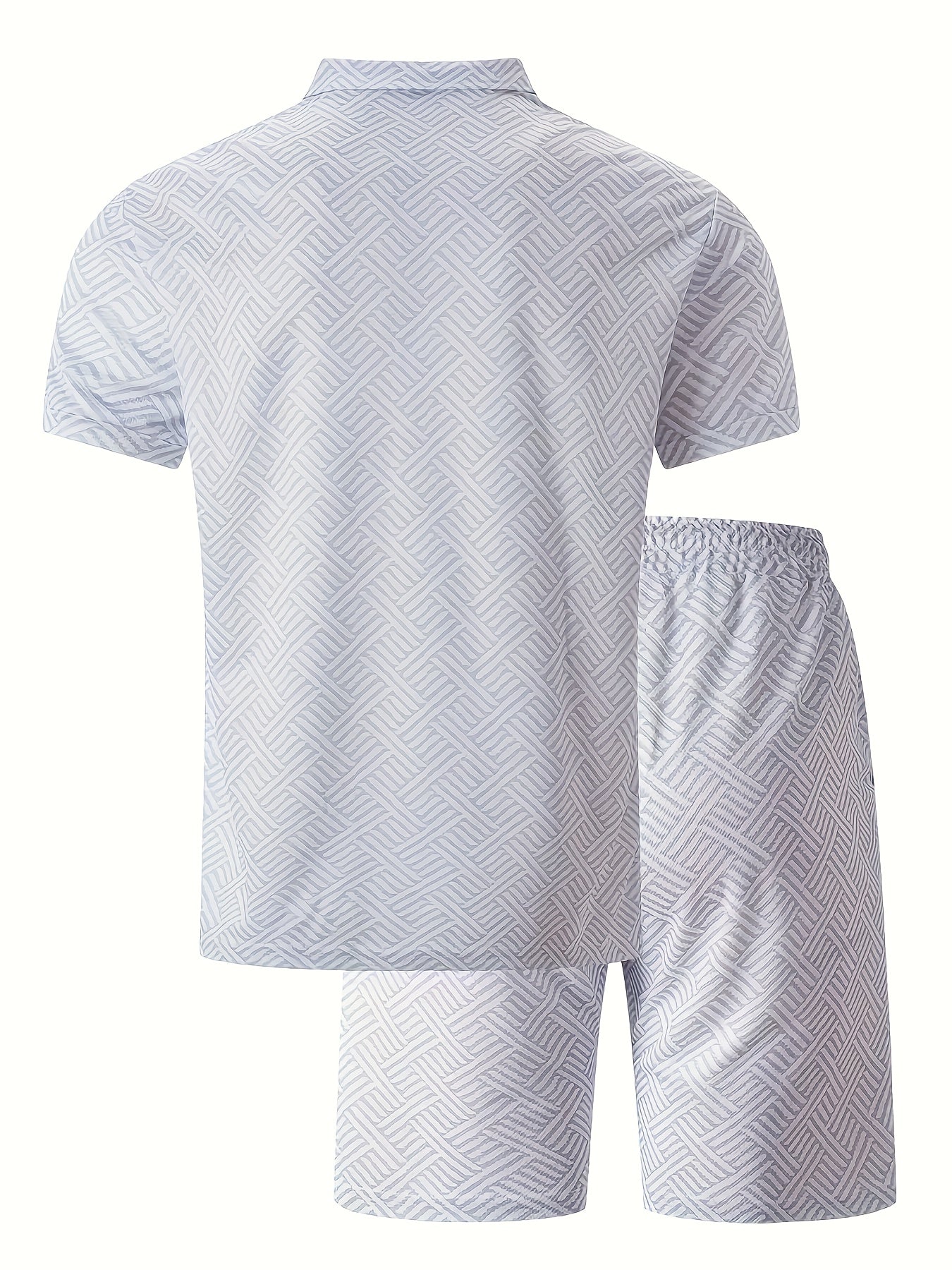 Men'S Tropical Print Casual Suit - Black Short Sleeve Zipper Shirt with White Pockets Shorts, Polyester, Machine Washable, Summer Beachwear, Summer Wear | Relaxed Fit Shirt | Woven Texture