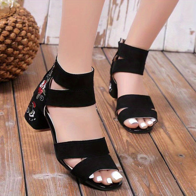 Chunky Heel Sandals Pu Rubber Ankle-Strap Buckle Mid Heel(3-5cm) Open Toe