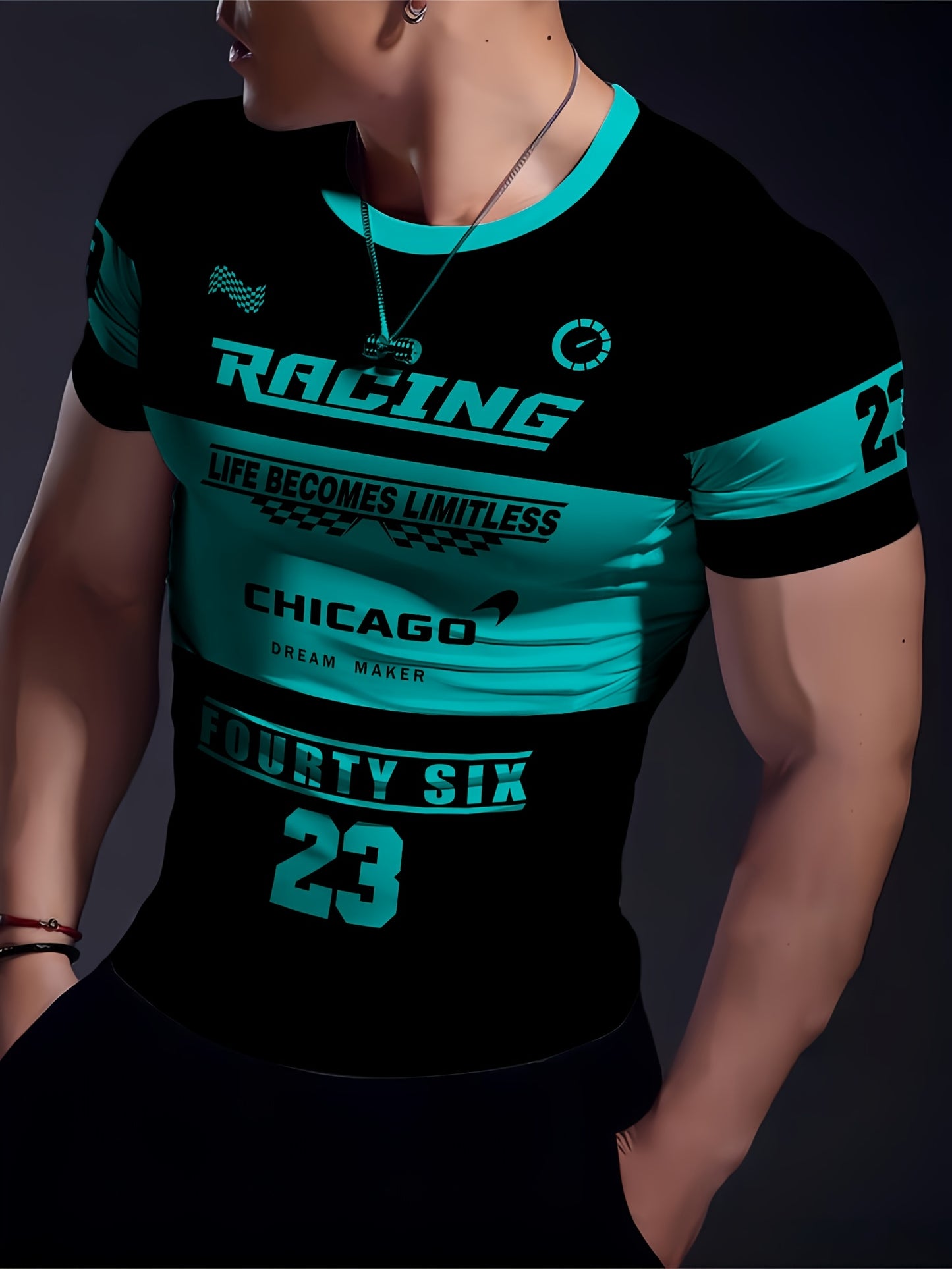 Men'S Racing Graphic T-Shirt - Bold Neon Green & Black Racing Car Design, Lightweight Breathable Fabric for Motorsport Events, Casual Streetwear - Chicago Dream Maker Inspired Casual Attire, Racing Jersey, Event Apparel, Spor
