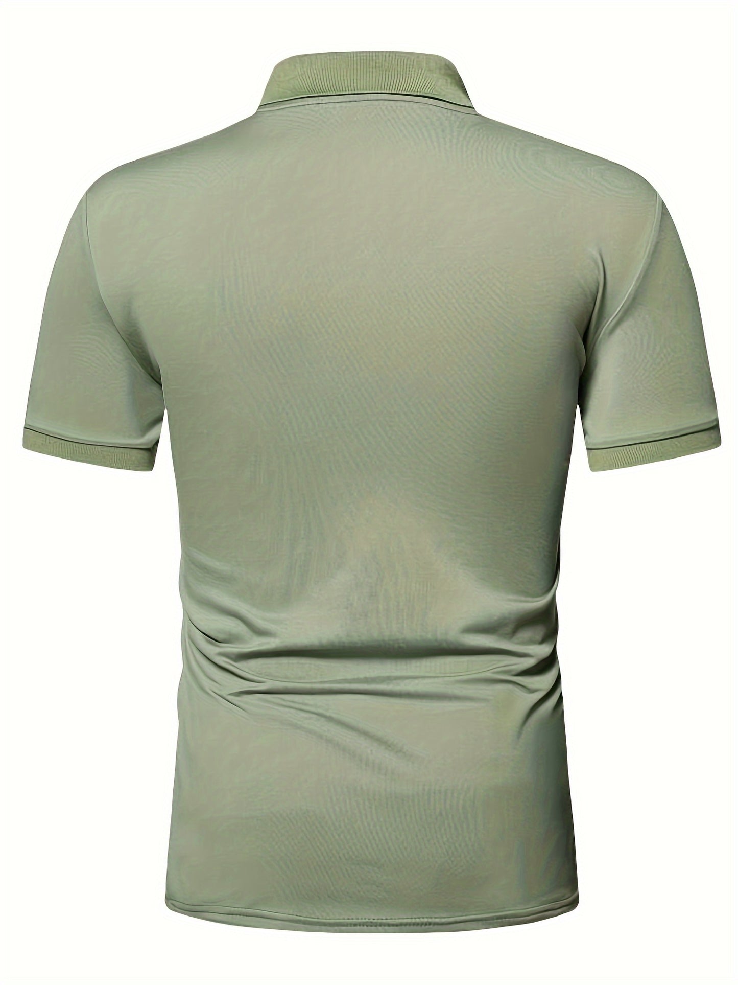 Casual Stretch Men's Solid Color Zipper Lapel Golf Shirt, Male Summer Streetwear
