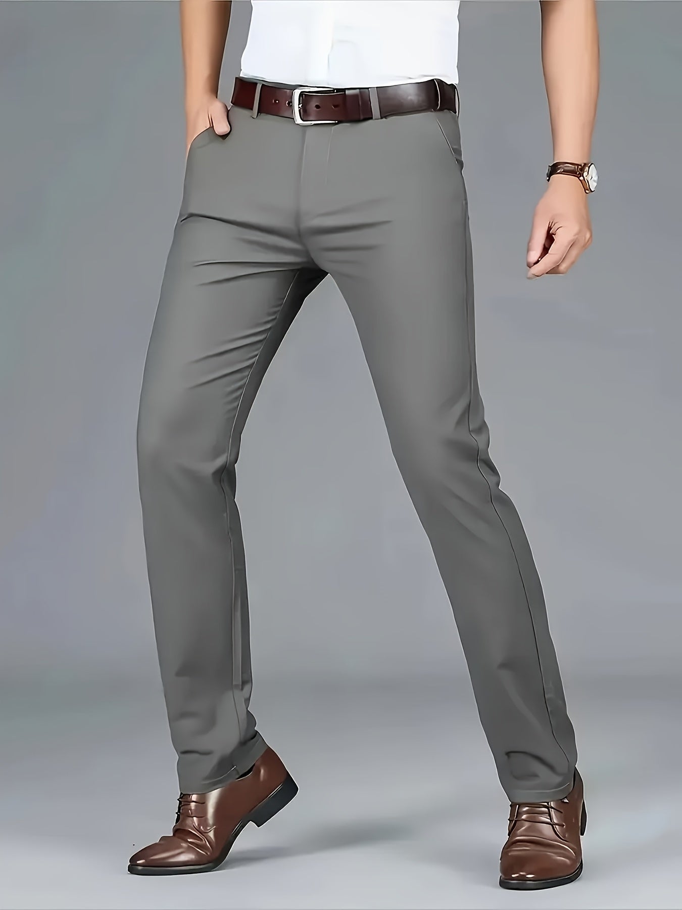 Men'S New Style Solid Color Suit Pants for All Seasons, Fashionable Business Stretch Straight-Leg Formal Trousers, Slim-Fit Casual Pants.