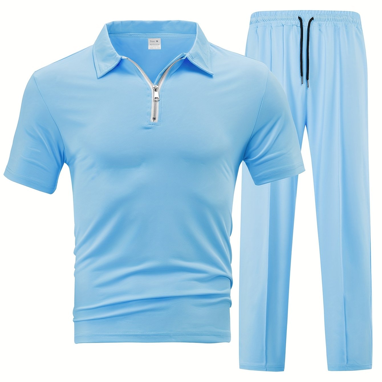 New Spring Fashion Casual Polo Shirt Zipper Men'S Casual Sports Long Pants Short Sleeve Two-Piece Set