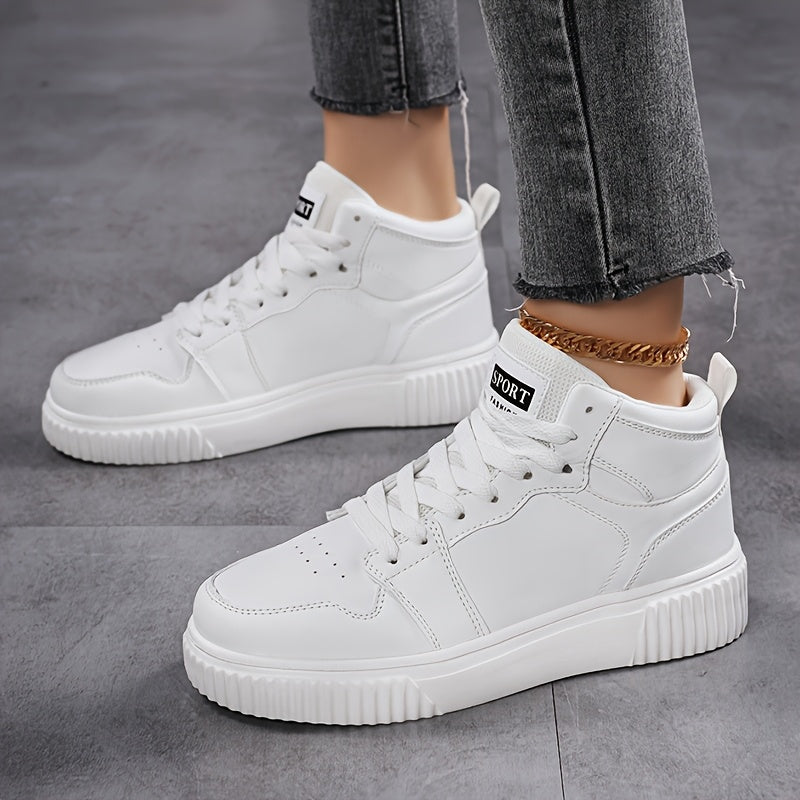 Women's Outdoor Autumn and Winter Thickened Warm Star Pattern Fashionable Versatile Simple High-Top Lace-Up Soft Sole Campus Sneakers for Multi-Purpose Sports and Casual Wear