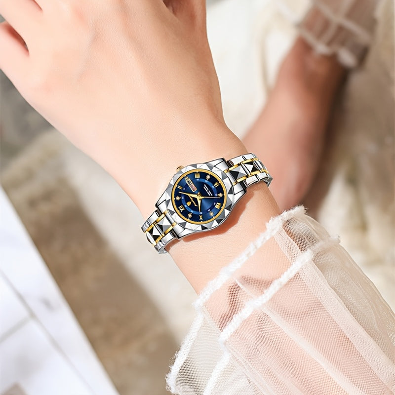 Stainless Steel Women's Luxury Quartz Watch with Date Display, Luminous Hands & High Quality IPX7 - Elegant Casual & Formal Wear, Perfect Gift for Birthdays, Valentine's Day