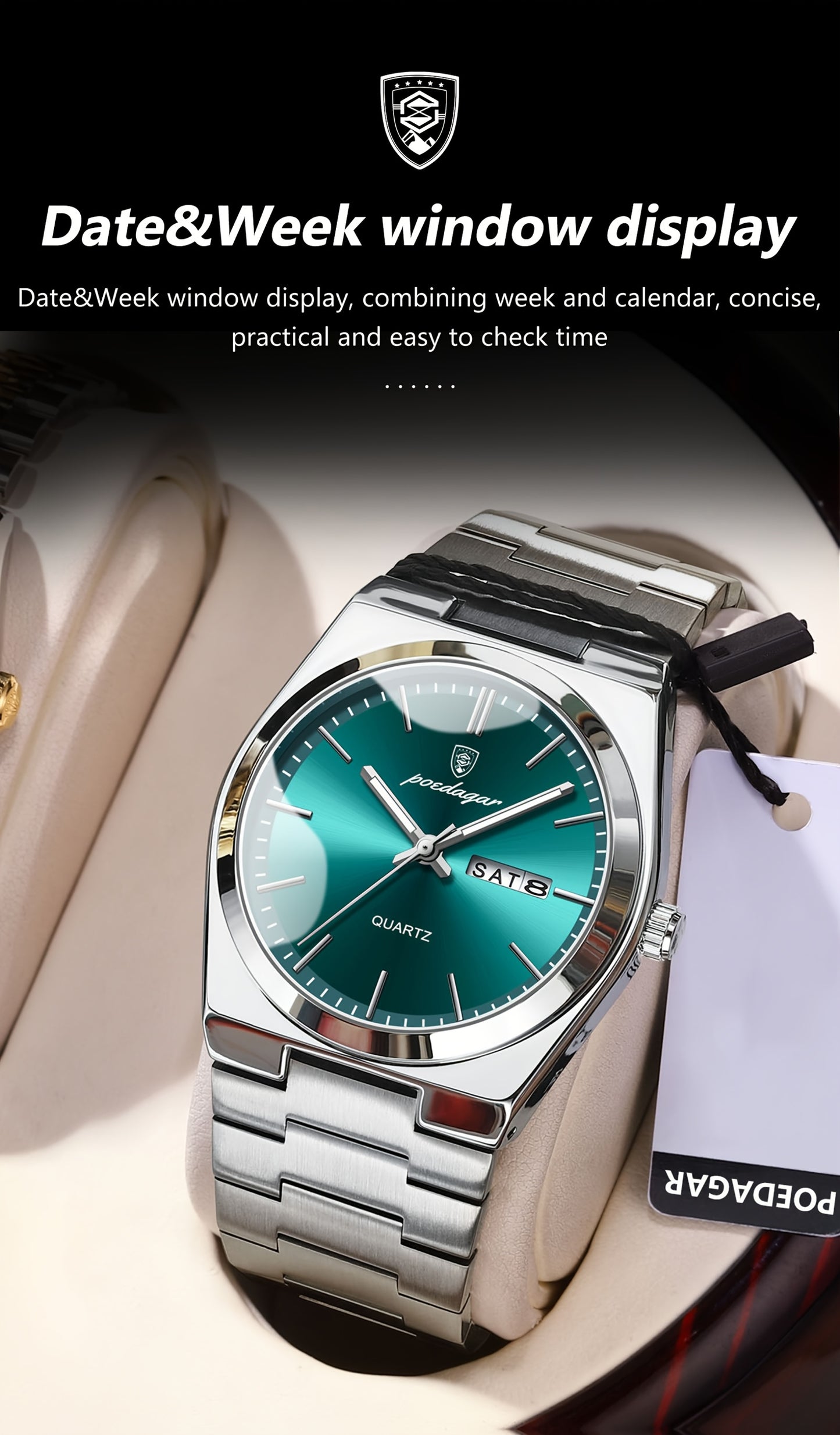 POEDAGAR best-selling waterproof luminous calendar stainless steel quartz wristwatch high-end business fashion trend young Men's watches.