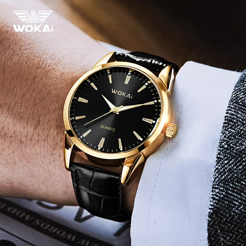 WOKAI Men'S Luxury Sports Watch - Waterproof, Quartz Movement, Round Dial with Roman Numerals & LED Display, Faux Leather Strap, Perfect for Casual or Active Lifestyles, Sporty Timepiece | Stylish Timepiece | Durable Watch
