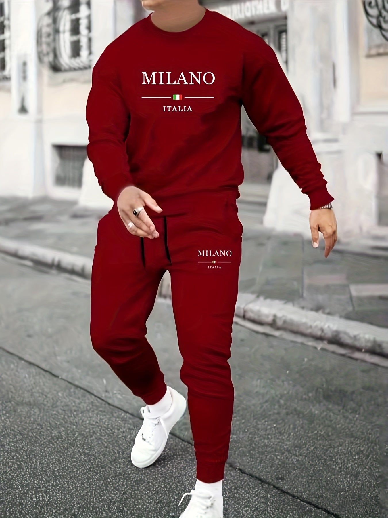 Men's Fashion Casual Sports MILANO Round Neck Sweatshirt and Pants 2pcs Set - Xingfan