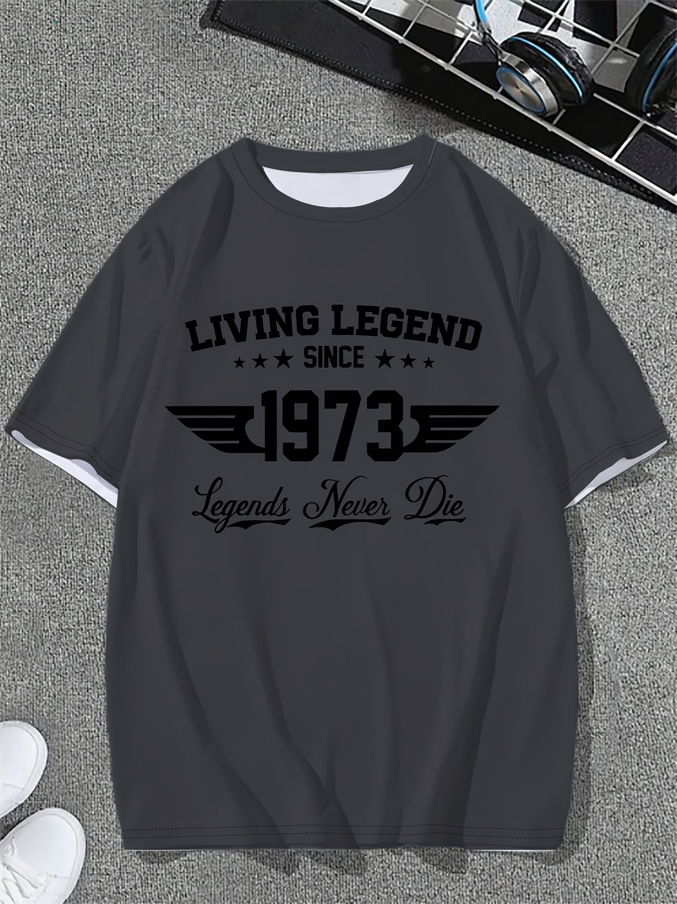 Men's "Living Legend 1973 to Present" Graphic T-Shirt - Grey 3D PrintCasual Summer Street Style Short Sleeve Crew Neck T-Shirt with rugged design. Features technical fabric for breathability, cooling comfort, quick-dry perfor