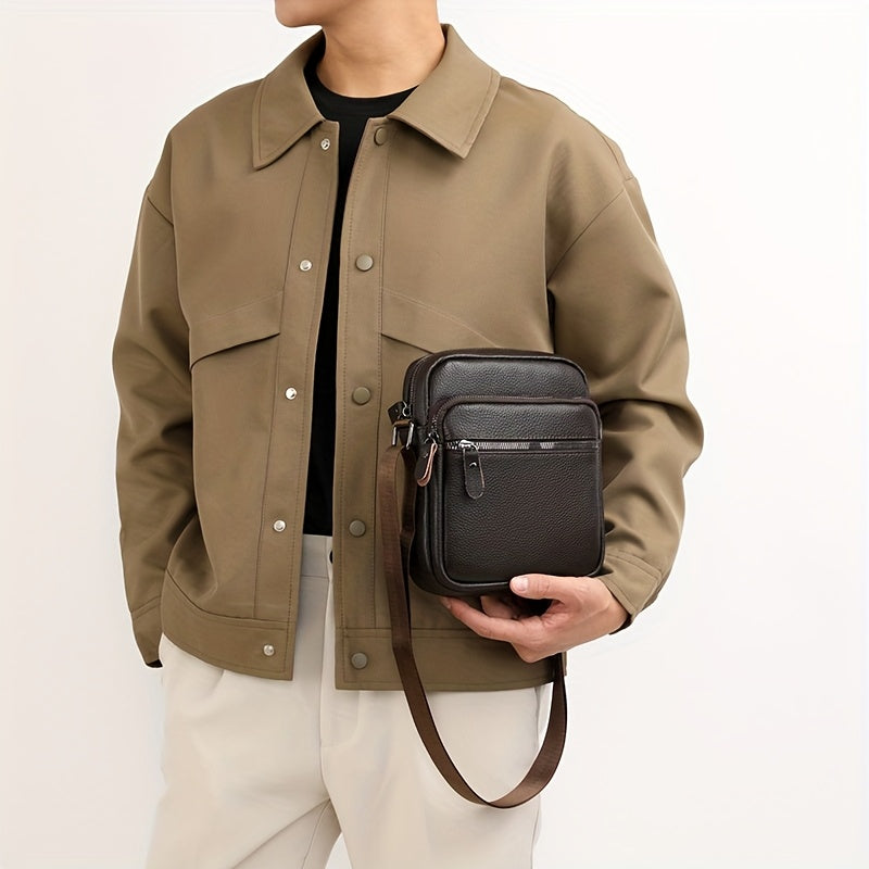 Men'S Genuine Top-Grain Leather Crossbody Sling Bag - Casual Style, Adjustable Strap, Large Capacity Shoulder Handbag for Going Out