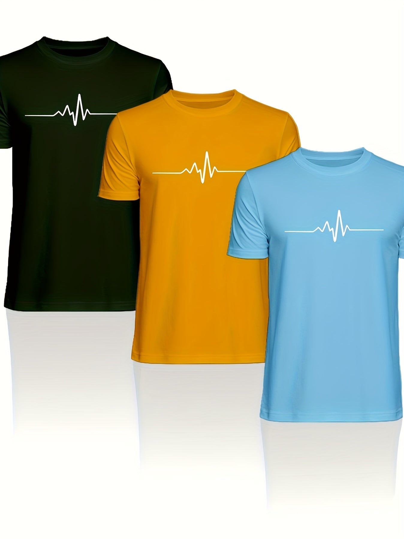 Men'S Brown T-Shirt with ECG Heartbeat Graphic - Casual Streetwear, Short Sleeve, Round Neck, Stretch Fabric, All-Season Comfort, Casual Streetwear Tee | Round Neck Tshirt | Comfortable Fit