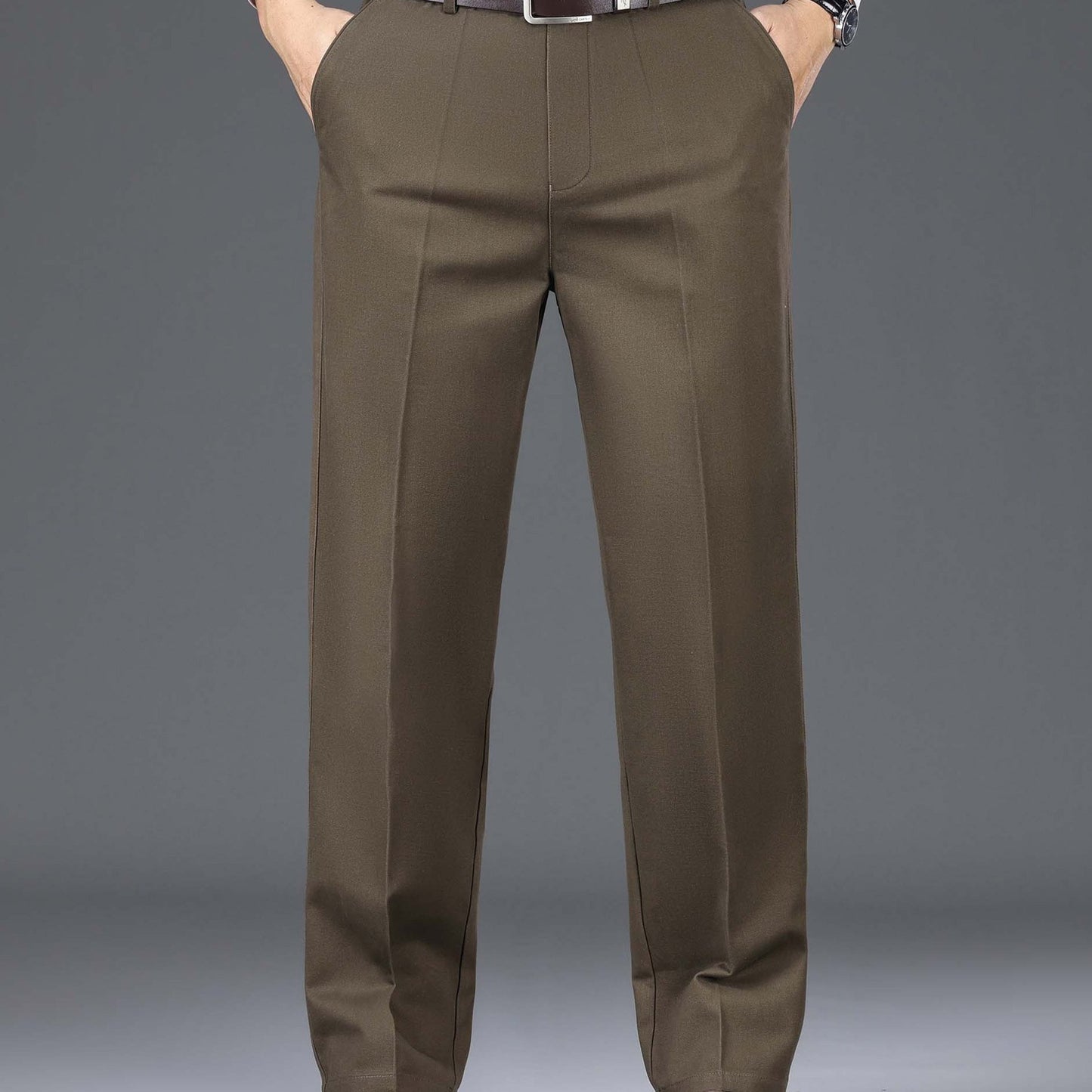 1pc Classic Fit Men'S Dress Pants - 100% Cotton, Solid Color, Non-Stretch, Regular Length, for Autumn/Winter - Business Casual Style