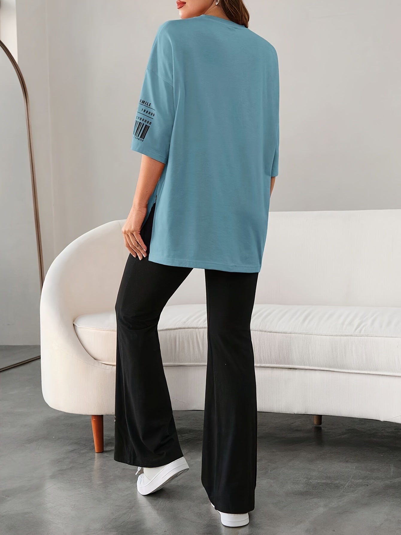 Women's Fashion Letter Print Round Neck Top and Pants Set