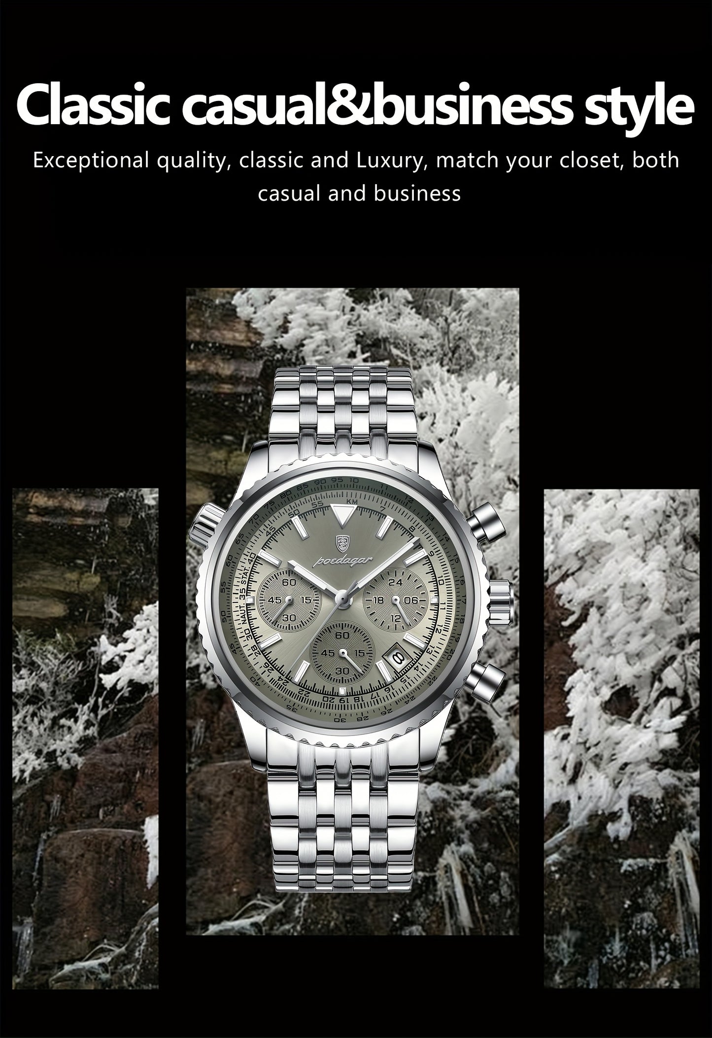 POEDAGAR New waterproof luminous calendar stainless steel ultra-thin Men's watch fashion students Korean business luxury youth chronograph quartz wristwatch., Perfect for Thanksgiving