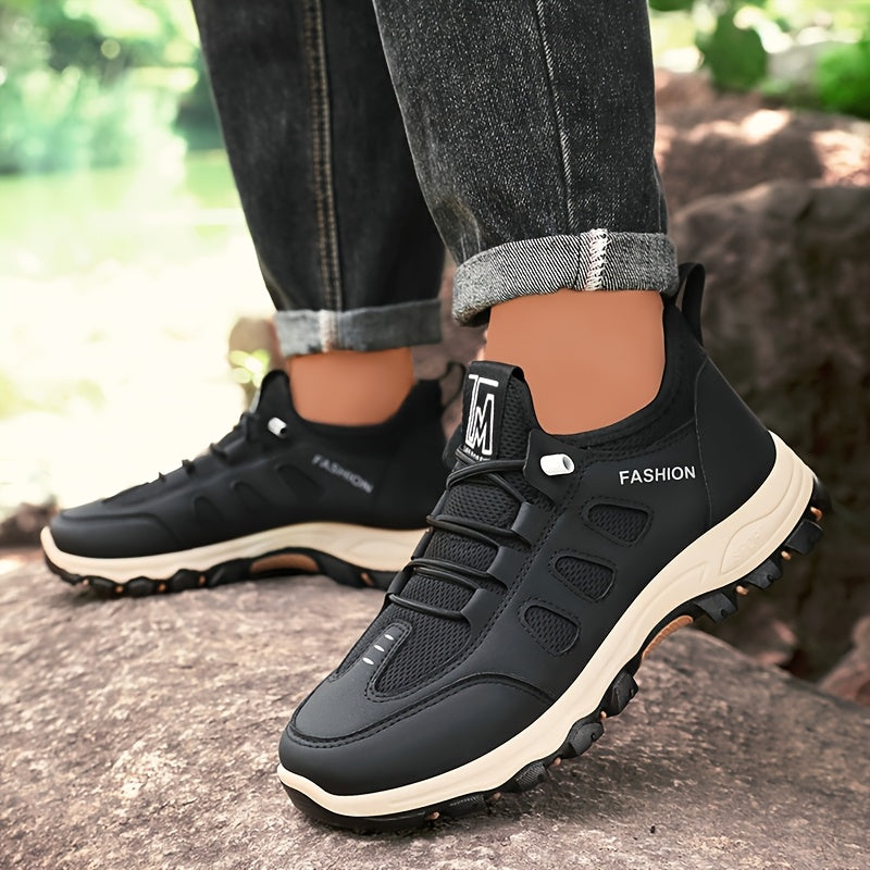 Men's Breathable Casual Running Shoes - All-Season, Stylish Lace-Up Sneakers with Rugged Tread for Hiking & Casual Attire, Brown