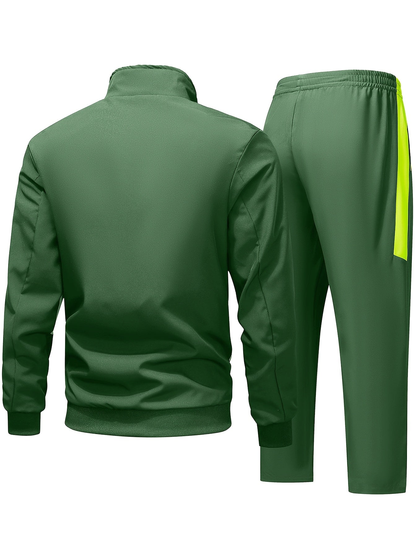 Men's Two-Tone Spliced Jacket and Pants Set in Fluorescent Green with 'Sports' Letter Print, Eye-Catching Fashion Design, Comfortable Soft Fabric, Essential Outfit for Home or Outdoor Wear TZ8030