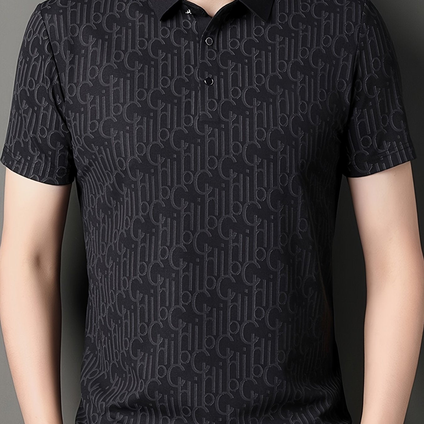 Men'S Casual Summer Short Sleeve T-Shirt with "Gil" Letter Print, Light Gray, Button-Up Collar, Medium Stretch Fabric, Regular Fit, Perfect for Weekend Outings, Relaxed Outing Shirt | Letter Print Tee | Medium Stretch Fabric