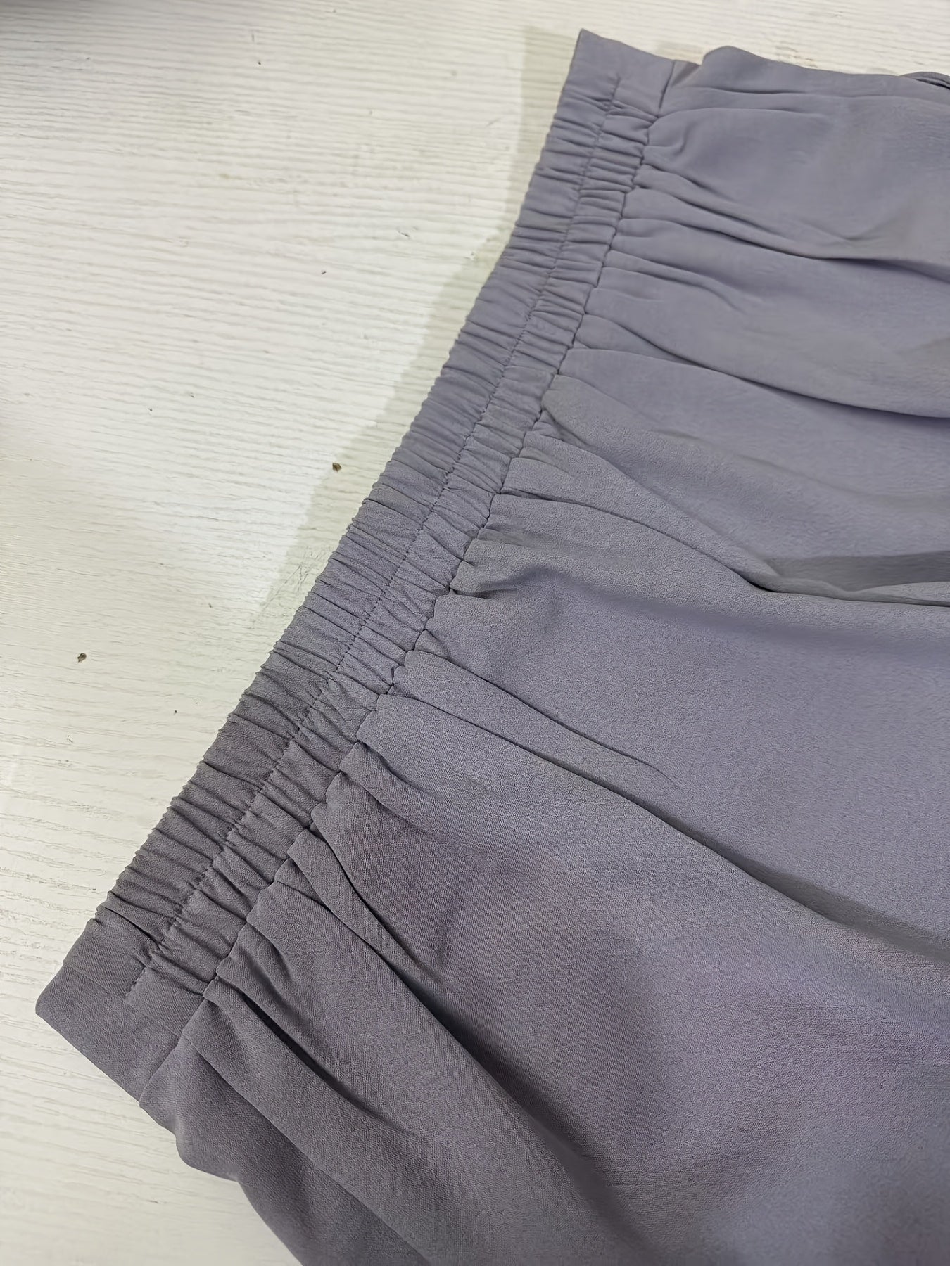 Women'S Stylish Gray Wide Leg Pants with Elastic Waistband and Double Pockets - Perfect for Office, Commuting, or Casual Wear