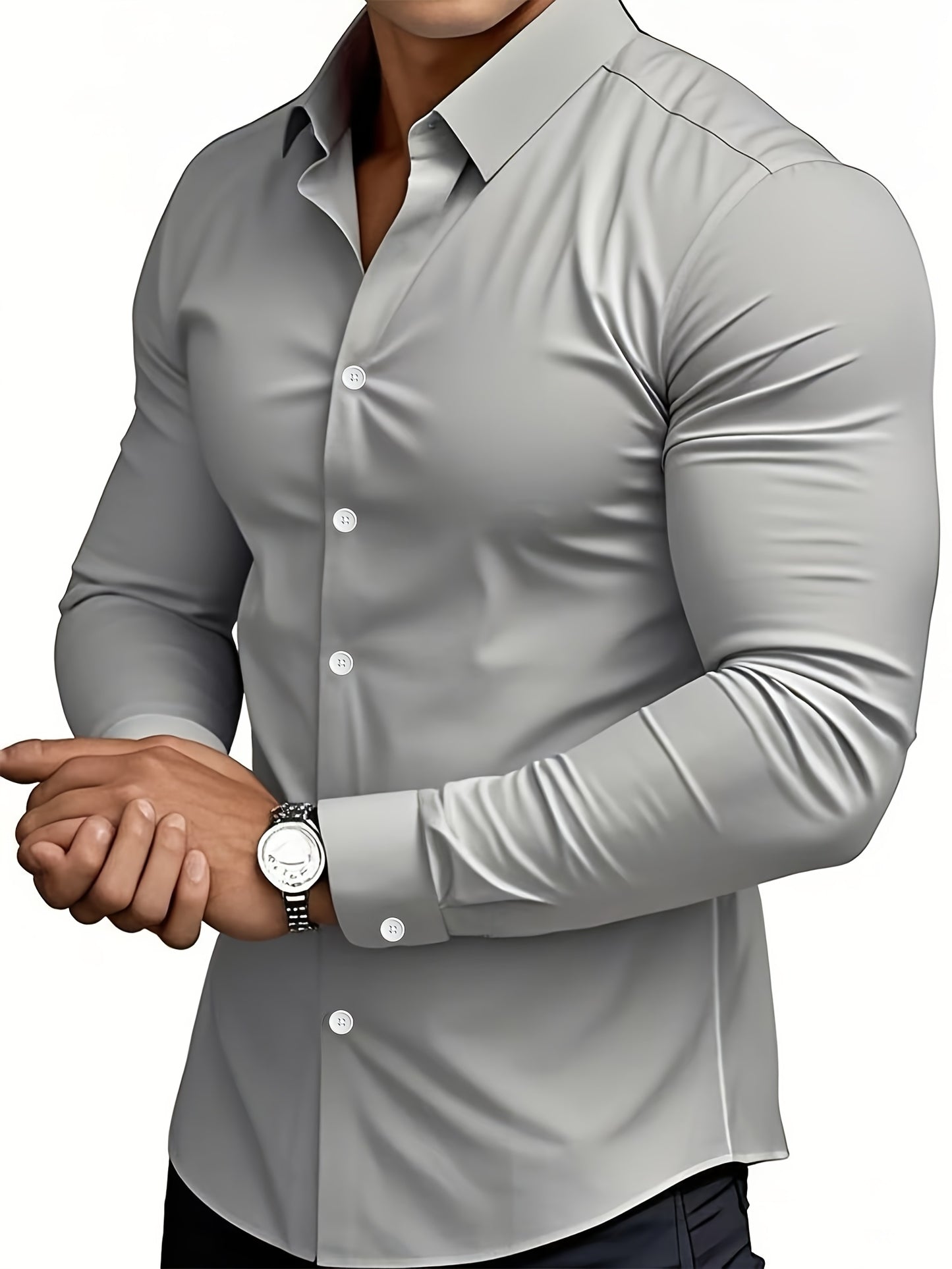 Men's Classic Solid Color Long Sleeve Dress Shirt - Regular Fit Point Collar, Non-Stretch Fabric for Office, Business & Casual Wear, All-Season Versatile Wardrobe Staple, Everyday Comfort, Sleek Appearance, Easycare Material