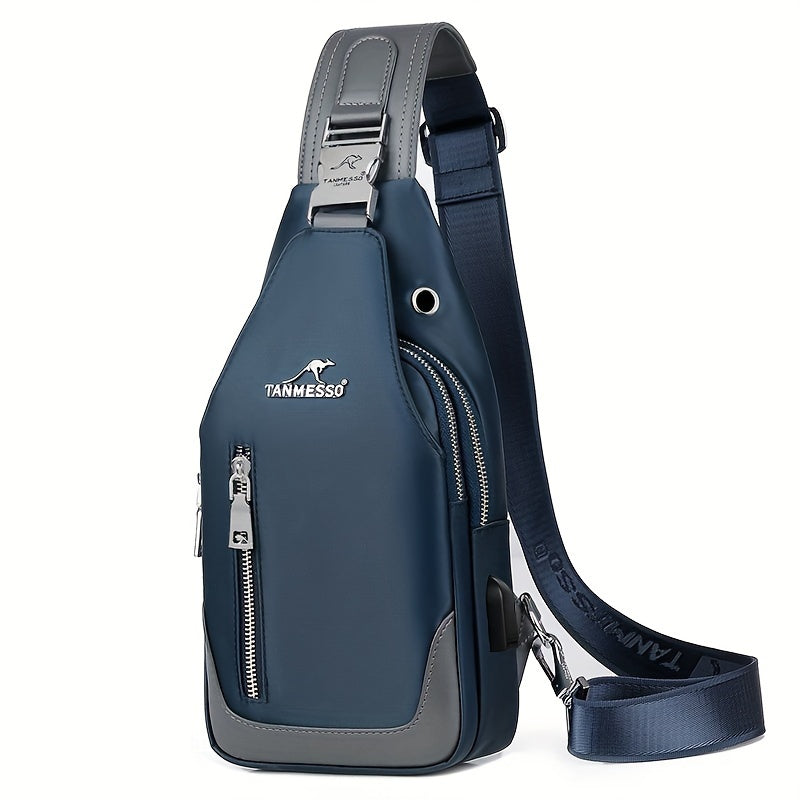 TMOOS Anti-Theft Crossbody Bag for Men - Secure Zipper Closure, Adjustable Strap, Compact Chest Pack - USB Charging Port, Front Zipper Pocket - Anti-Theft Backpack for Travel, Commute, Everyday Use - Navy Blue