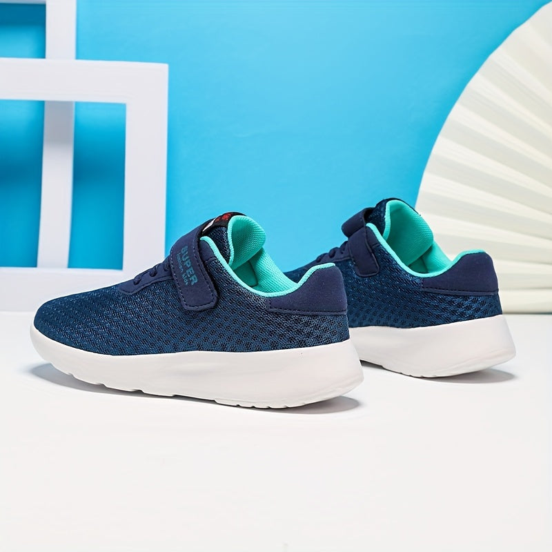 Casual Blue Breathable Mesh Sneakers For Boys, Outdoor Walking Running Shoes For Spring Summer