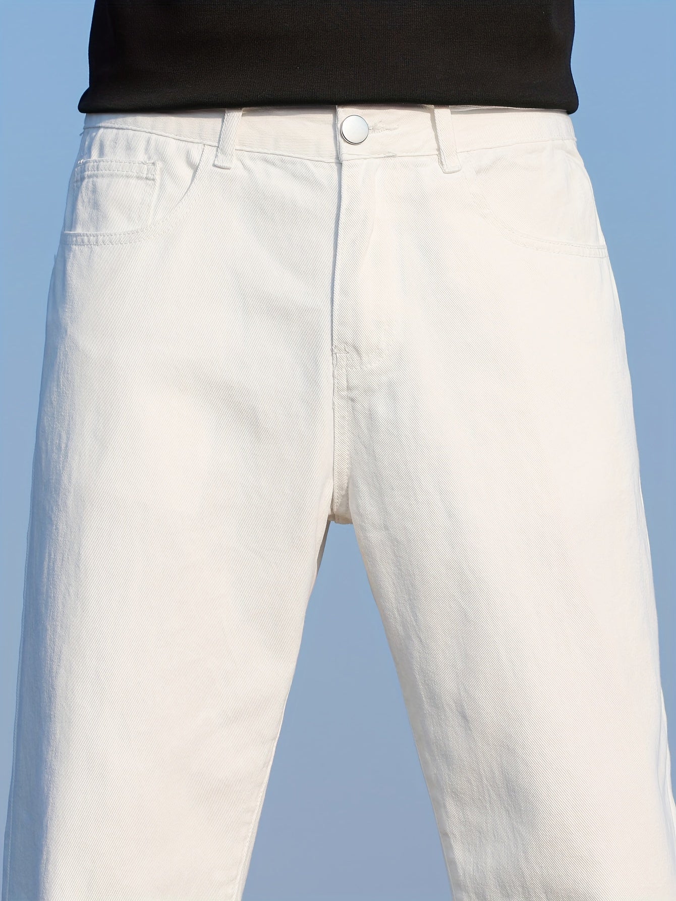 Loose Cotton Blend Men's Solid Wide Leg Pants, Men's Casual Denim Pants, All Seasons
