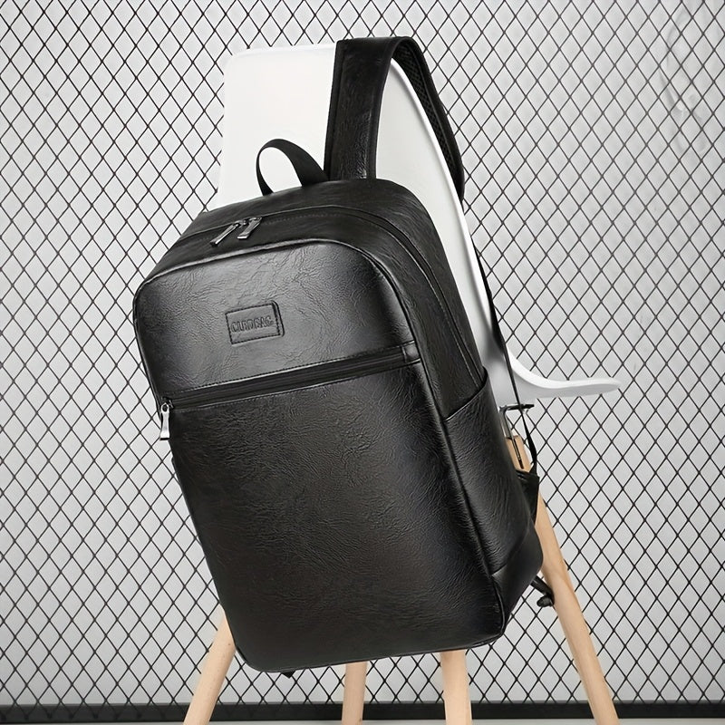 Men'S Lightweight Faux Leather Laptop Backpack - Stylish Black & Brown Design with Adjustable Straps, Tablet Compartment, and Multiple Zippers for School, Office, and Daily Commute, Backpack for School, Office Essentials Carr