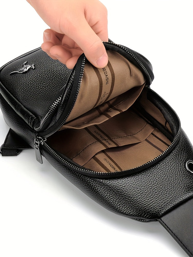 MOEPEQDAISHU Men's Synthetic Leather Crossbody Bag - Adjustable Strap, Multiple Compartments, Casual Style, Black, Perfect for Daily Commute, Casual Crossbody Bag | Modern Men's Bag | Textured Finish, Purse Crossbody
