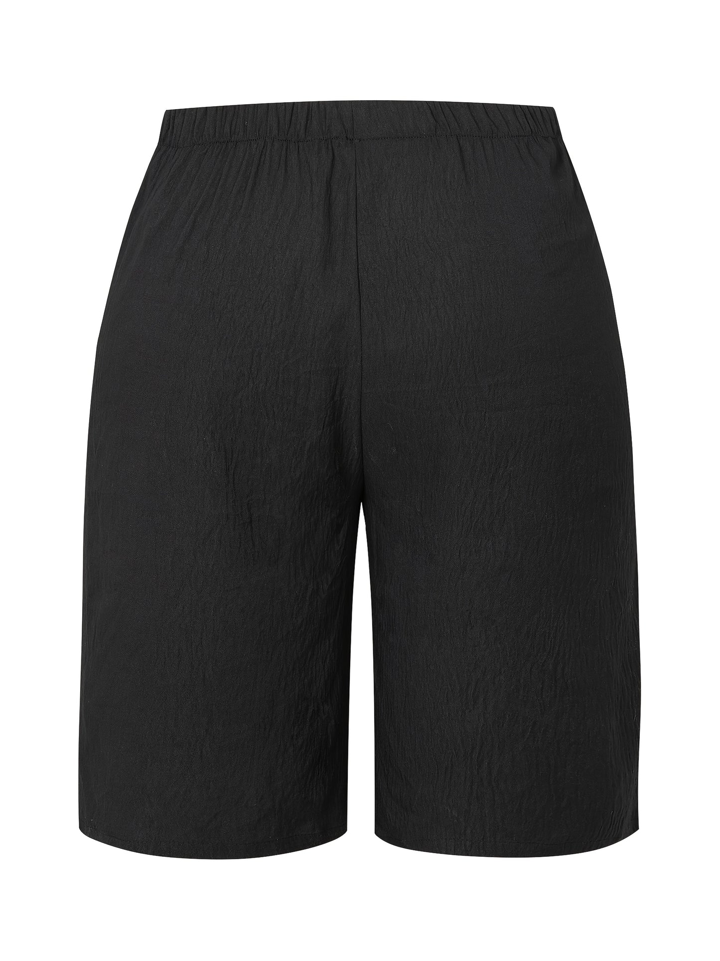 Women'S Casual Solid Color Shorts with Pockets, 100% Polyester, Woven Fabric, 126g/m², All-Season Comfort, Versatile Style