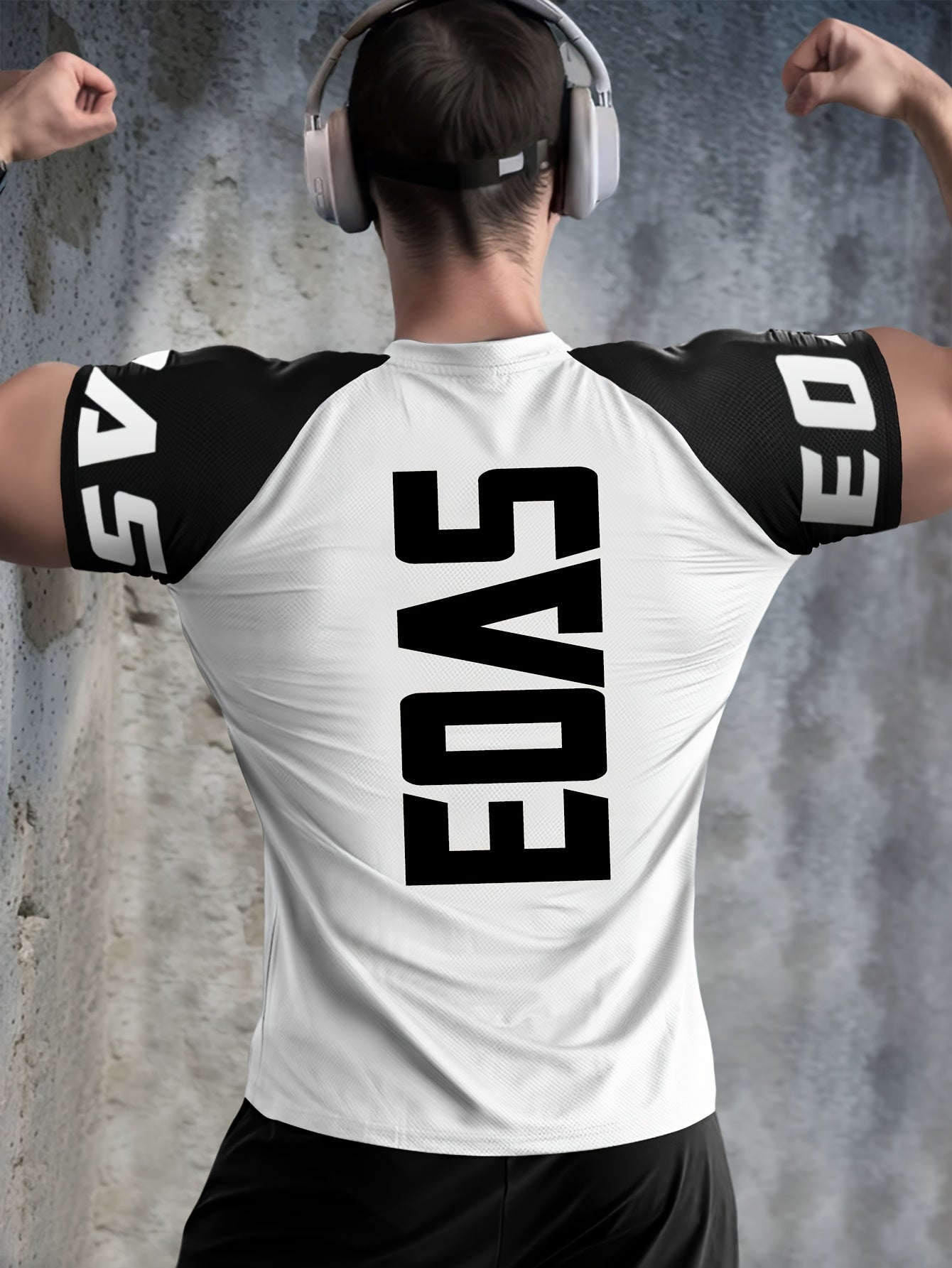 Men's Quick-Dry Breathable Mesh Sports T-Shirt - Summer Gym Workout Top with Contrast Black & White Sleeves & for Man Letter Print, Slim Fit for Running Training Casual Wear, Breathable Running Gear | Sporty Casual Tee | Mesh