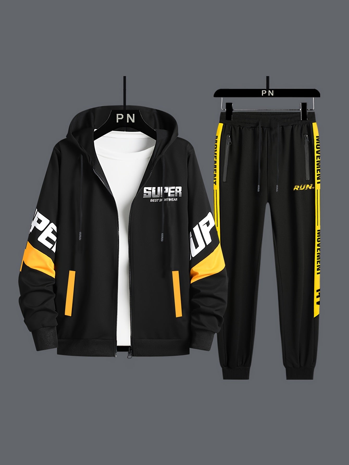 Classic Men's Athletic 2Pcs Tracksuit Set Casual Full-Zip Sweatsuits Long Sleeve Hoodie And Jogging Pants Set For Gym Workout Running