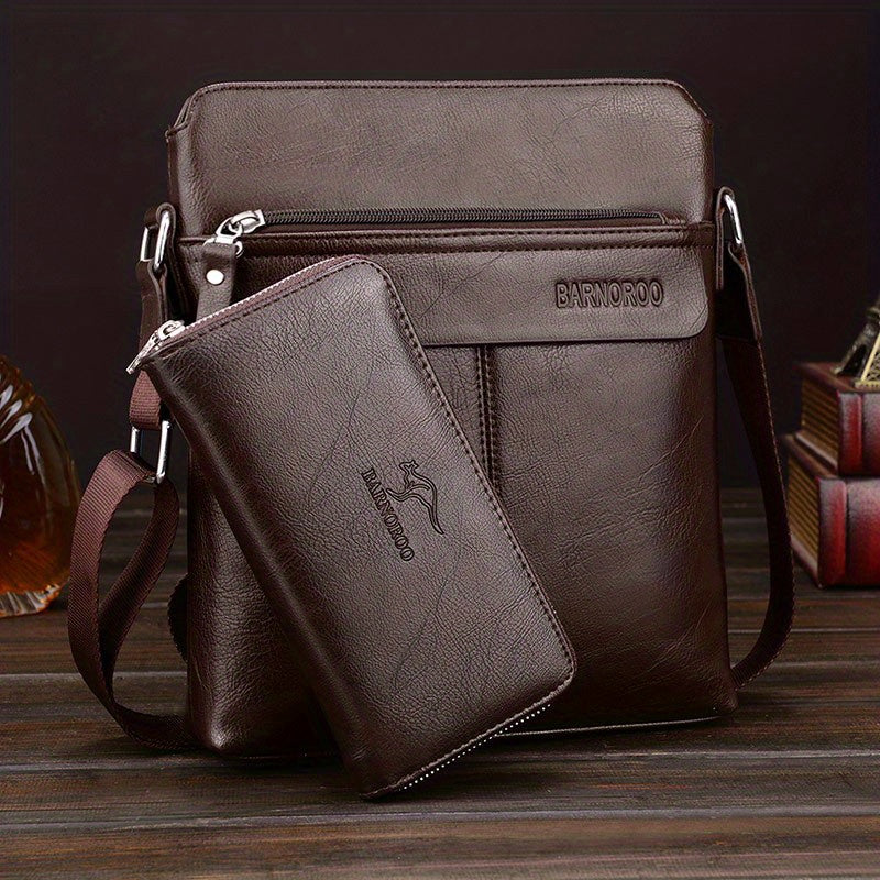 2pcs/set Men's Simple Business Shoulder Bag Crossbody Bag Portable Zipper Clutch Bag Gift For Men Father's Day Gift