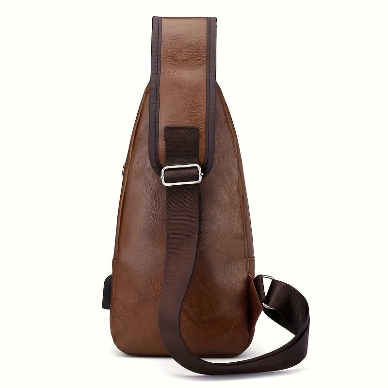 2025 New Men'S Fashion Chest Bag - Soft Faux Leather Anti-Theft Crossbody Bag with Multiple Compartments, Adjustable Strap & Zipper Closure for Gym, Travel, Casual Outings (Brown), Secure Travel Pouch, Textured Finish
