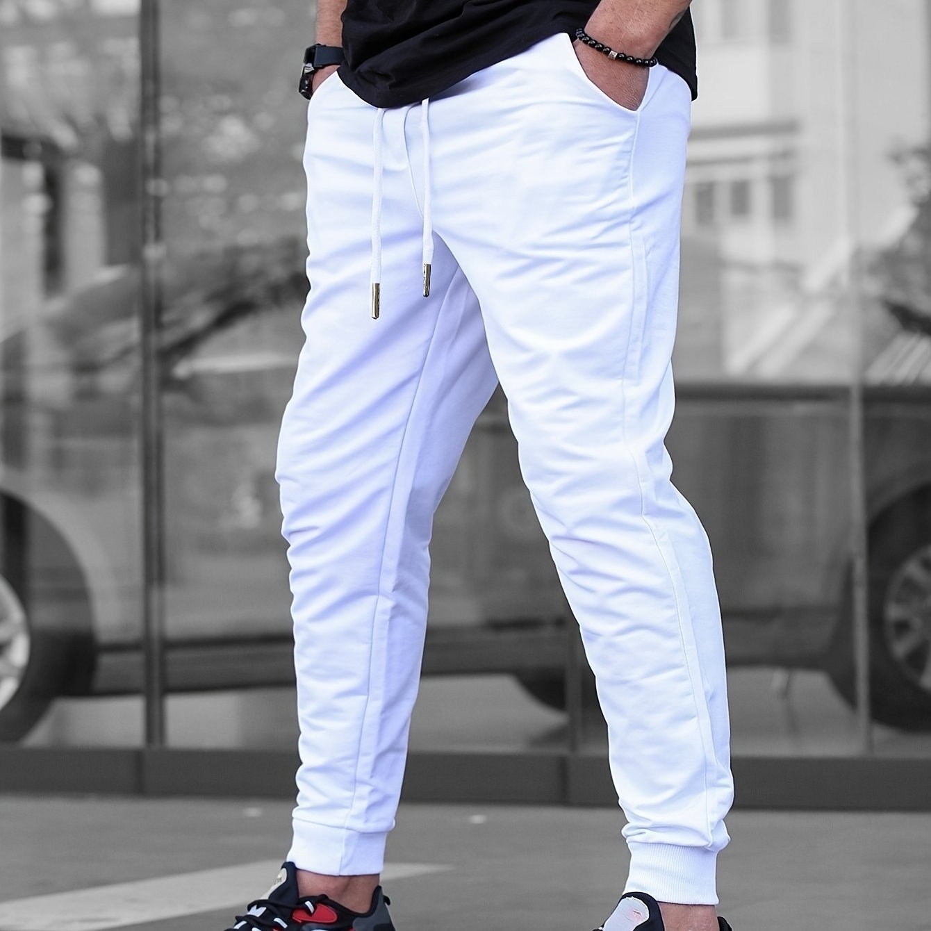 Men's Solid Color Jogger Sports Pants With Drawstrings, Casual Lightweight And Breathable Running Fitness Slim Pants Outdoor Trousers