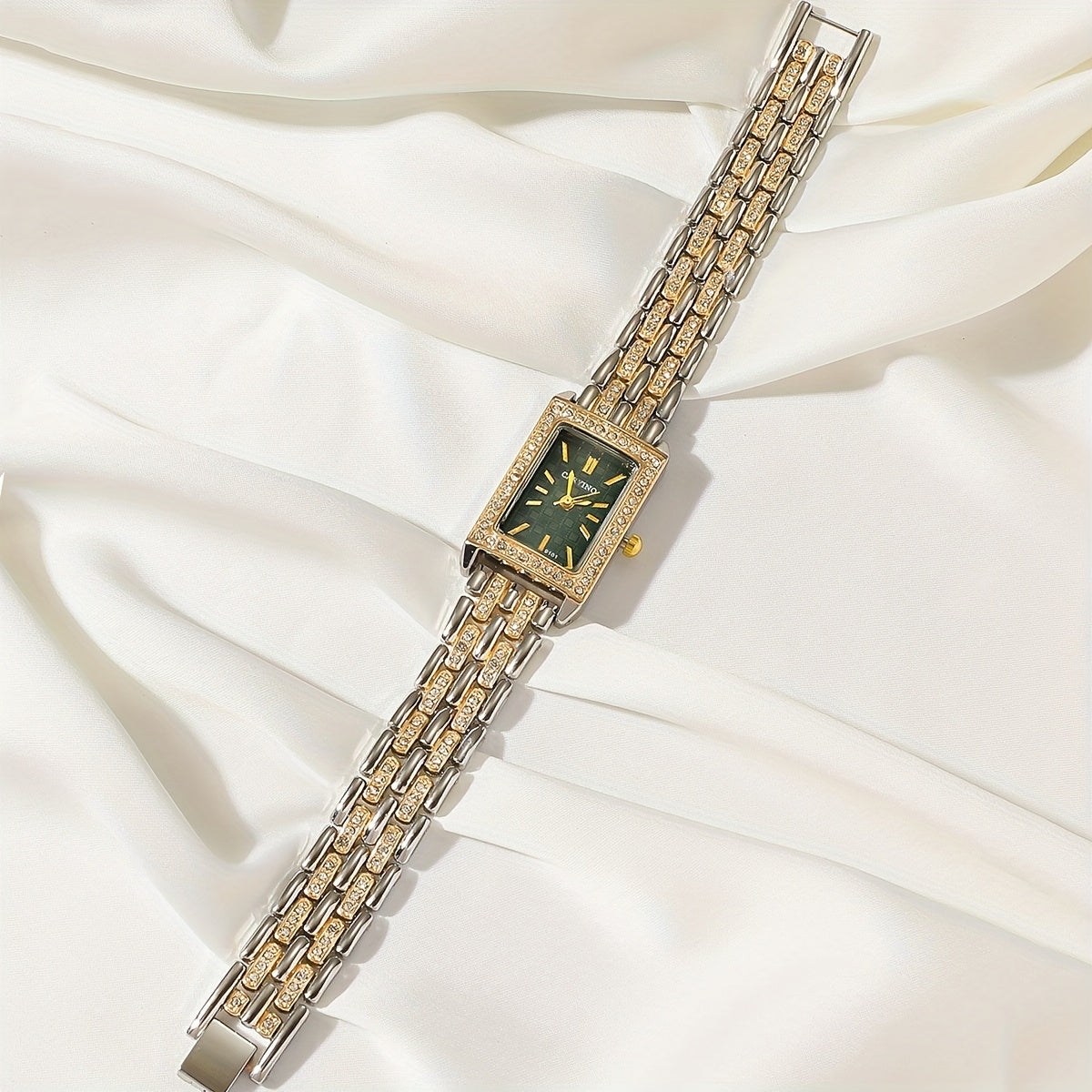 Elegant Cartier-Inspired Zinc Alloy Bracelet Watch with Sparkling Rhinestones - Rectangular Face, Quartz Movement, Non, Perfect for Daily Wear, Parties, Birthdays, and Festive Gifts, Festive Accessory | Elegant Bracelet | Qua
