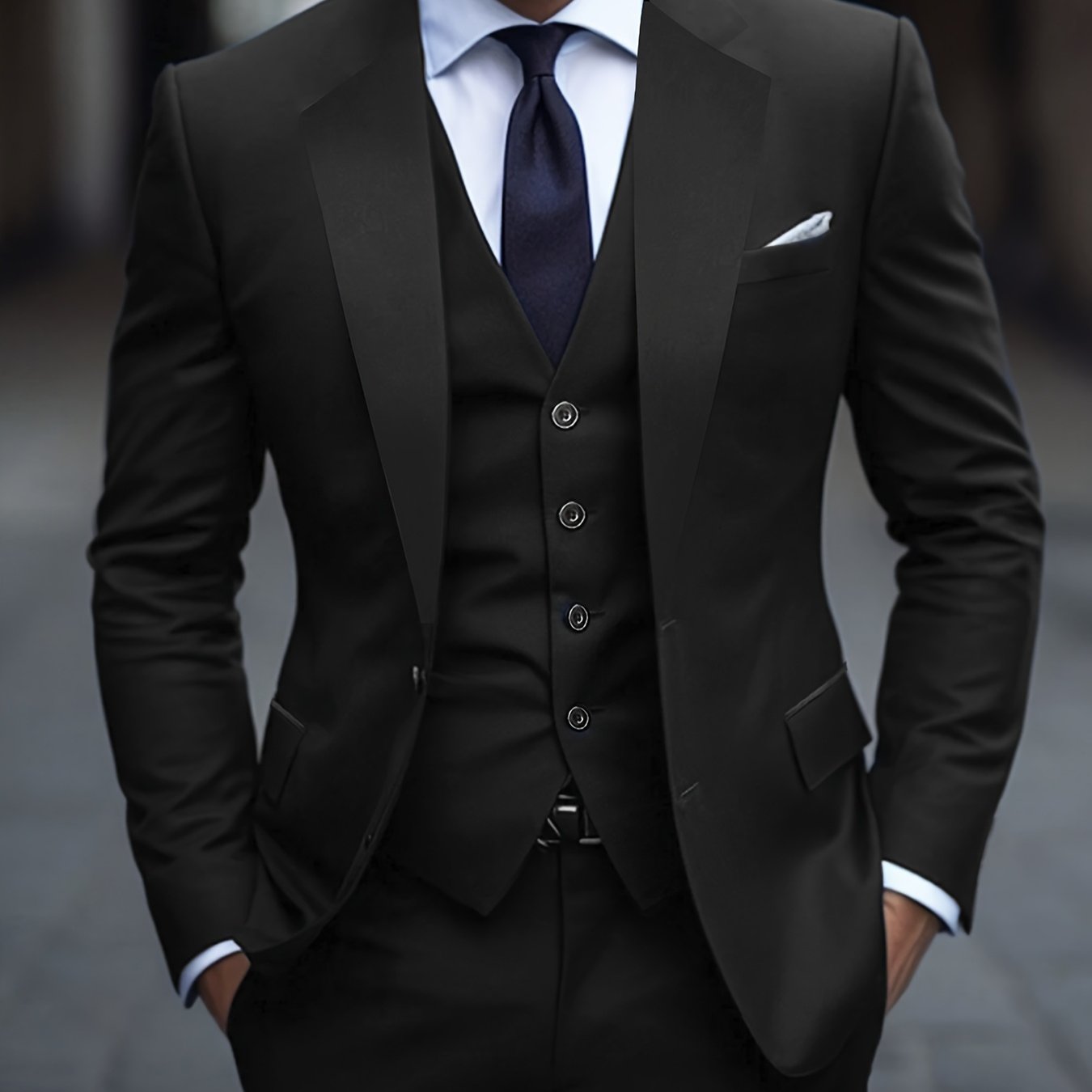 Men'S 3pcs Suit Set, Solid Color Polyester 78.90% Viscose 21.10% Non-Stretch Fabric, Regular Fit Long Sleeve Lapel Collar, Button Detail, Woven Wedding Party Business Casual Suit with Vest, Shirt, and Pants