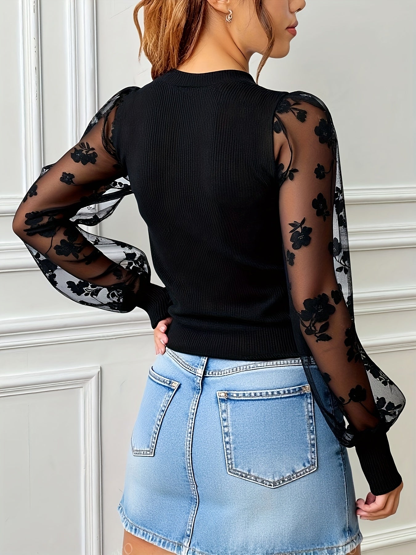 Targeted Elegant Mesh Splicing Sleeve կանացի մարզաշապիկ