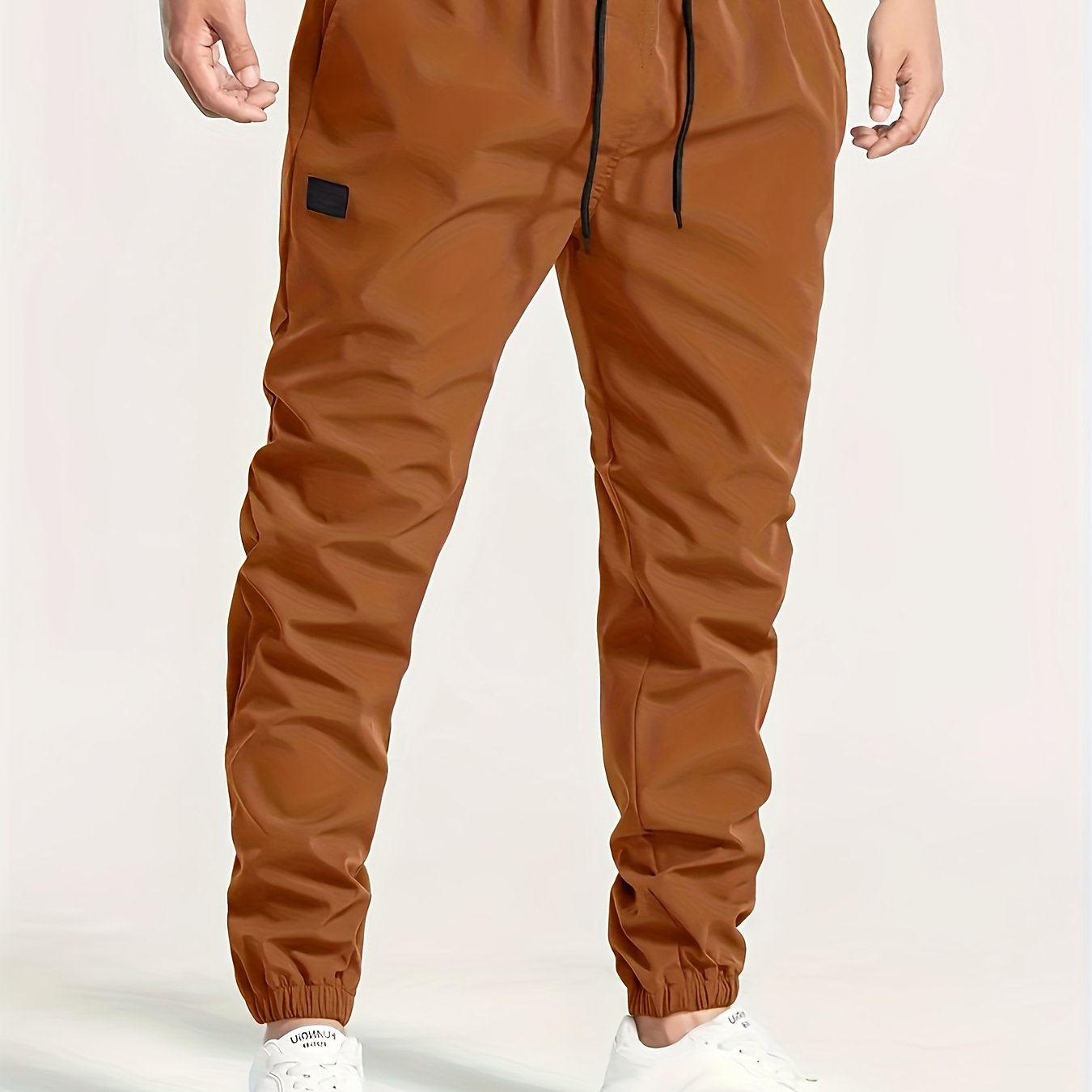 Men's Solid Color Drawstring Cargo Pants - Casual, Loose Fit with Multiple Pockets, Machine Washable