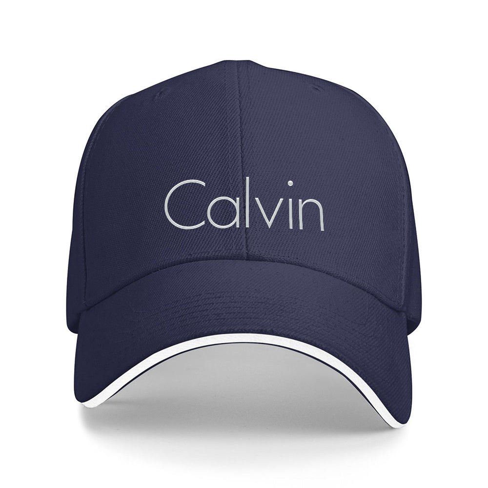 Men's Sporty Breathable Polyester Baseball Cap with Modern Metallic Calvin Text Pattern - Black & White Contrast Design for Fitness, Running, Couples Matching Hats, Fitness Accessory, Sleek Sporty Style, Comfortable Headwear