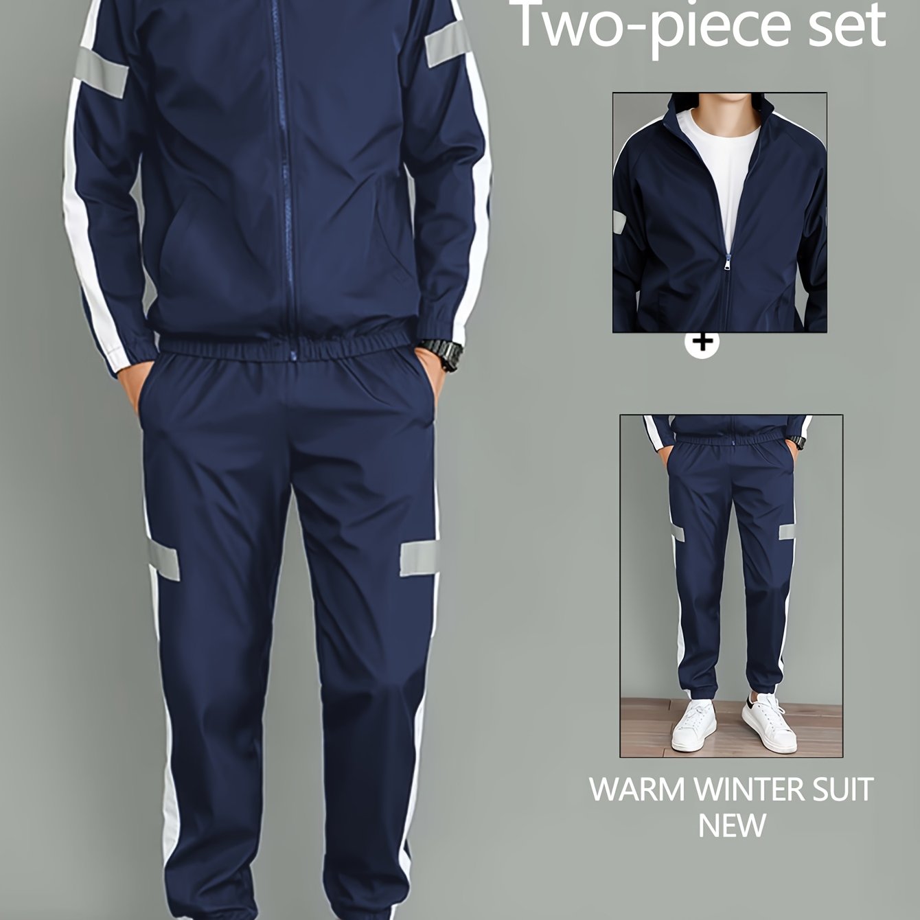 2pcs Men's Spring/Autumn Casual Long Sleeve Sportswear Set with Stand Collar