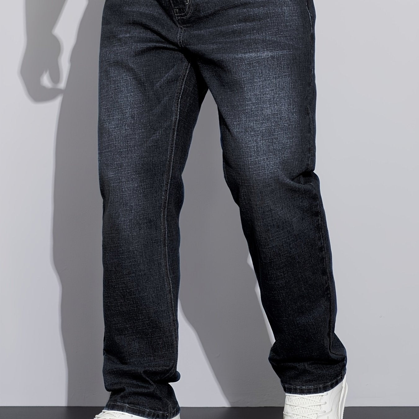 Men's Plus Size Loose Fit Stretchy Cotton Denim Pants, Lightweight Business Casual Jeans For All Seasons