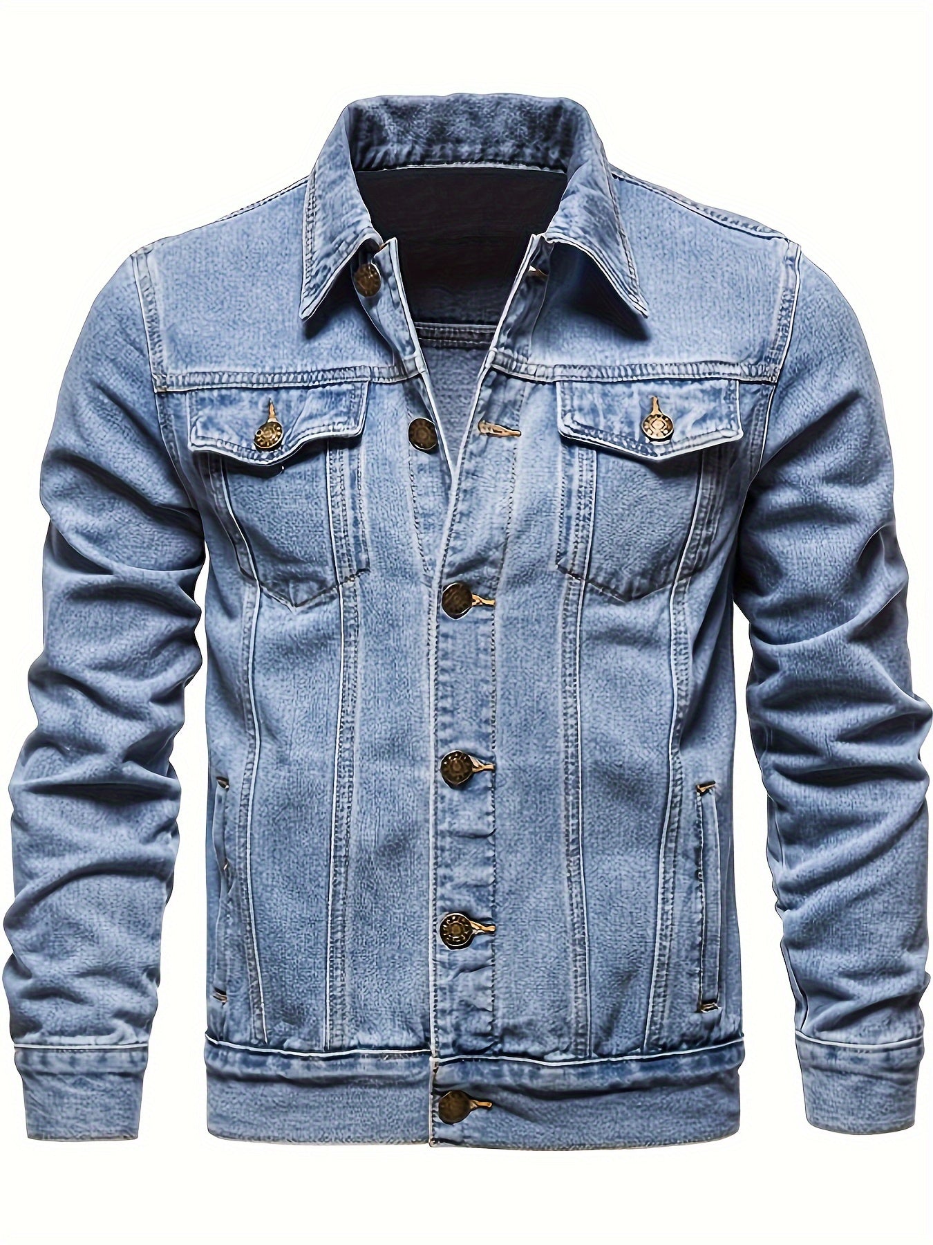 Men's Slim-Fit Denim Jacket - Casual Cotton Blend, Long Sleeve with Pockets, Machine Washable