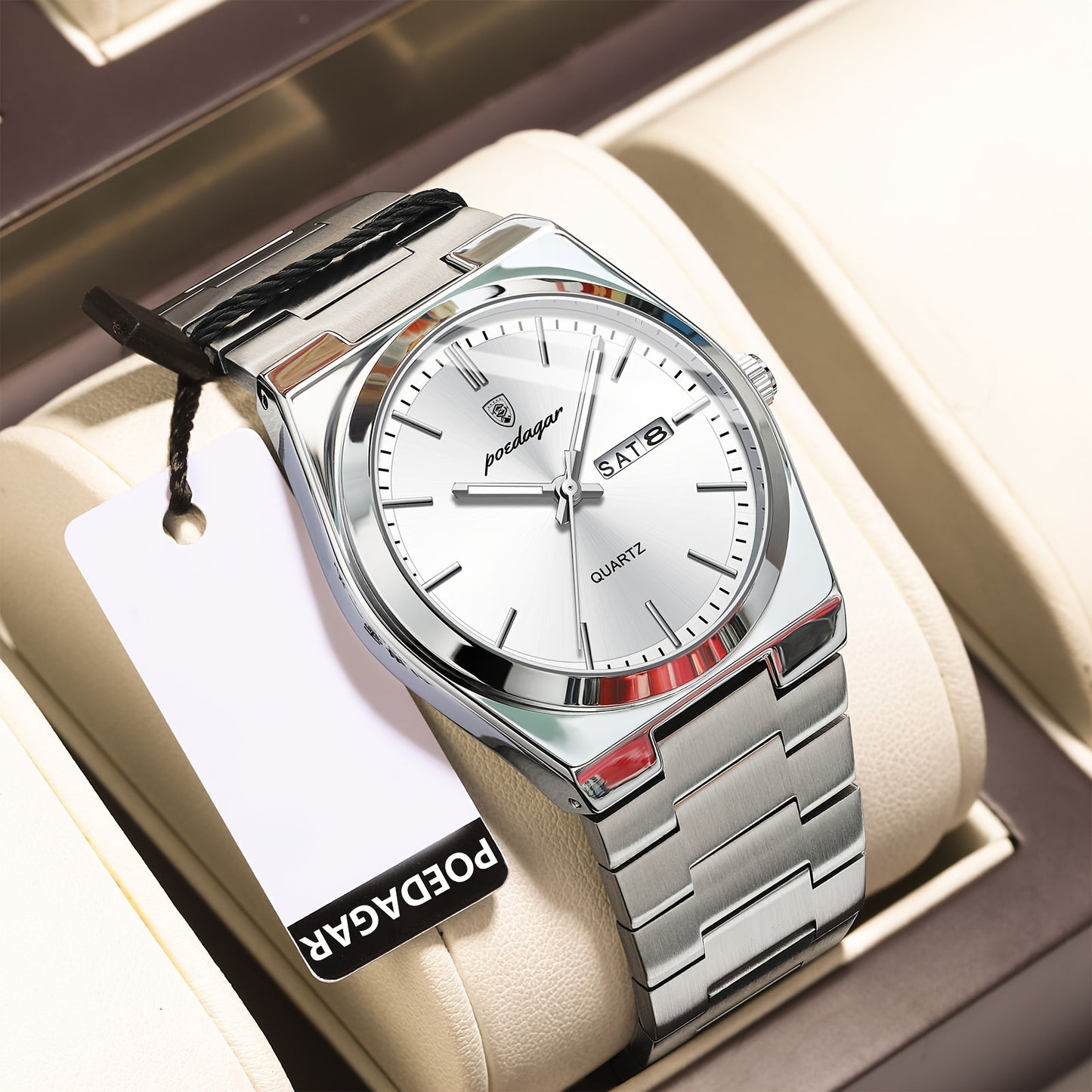 POEDAGAR New Men's Stainless Steel Quartz Wristwatch, Luminous Calendar Men's Watch, Ideal Choice For Gifts