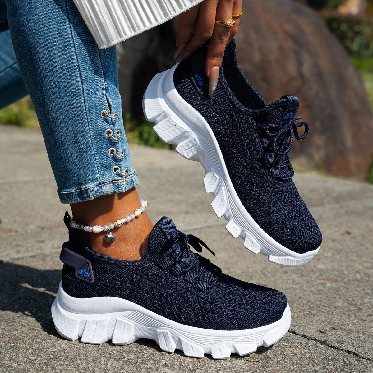 Women'S Breathable Knit Sneakers - Lightweight, Comfortable Low-Top Running Shoes with Soft Sole for All Seasons