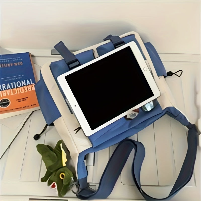 Trendy Nylon Messenger Bag - Casual Japanese-Inspired Shoulder Bag with Adjustable Strap, Large Capacity, Multi-Pocket Design for School & Sports, Blue & White