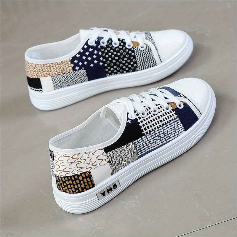 Women'S Lightweight Breathable Casual Sneakers - Comfortable Low-Top Lace-Up Shoes with Soft Fabric Lining, Durable Rubber Sole & Stylish White & Navy Blue Design for Spring/Summer Casual Attire, Ladies Sneakers, Everyday Foo